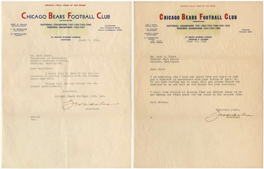 Lot of (2) 1941 George Halas Signed Typed Letter on Chicago Bears Letterhead (PSA/DNA)